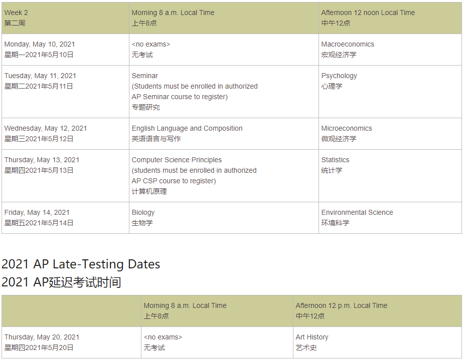 2021年AP考試時間 2021年AP考試時間